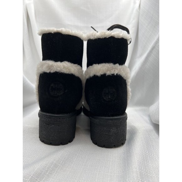 Tory Burch Women Cooper Suede Shearling Lined Lace-up Black Lug Boots size 8 - Picture 9 of 12